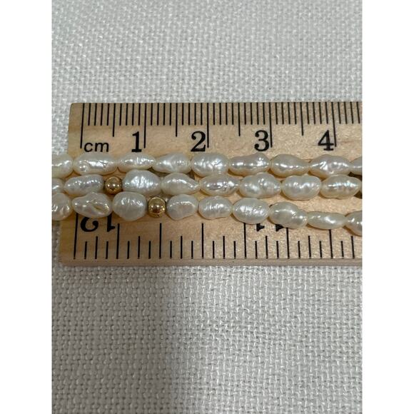 3 Strand Freshwater Rice Pearl Necklace 18" With 14k Yellow Gold Clasp & Beads - Picture 9 of 9